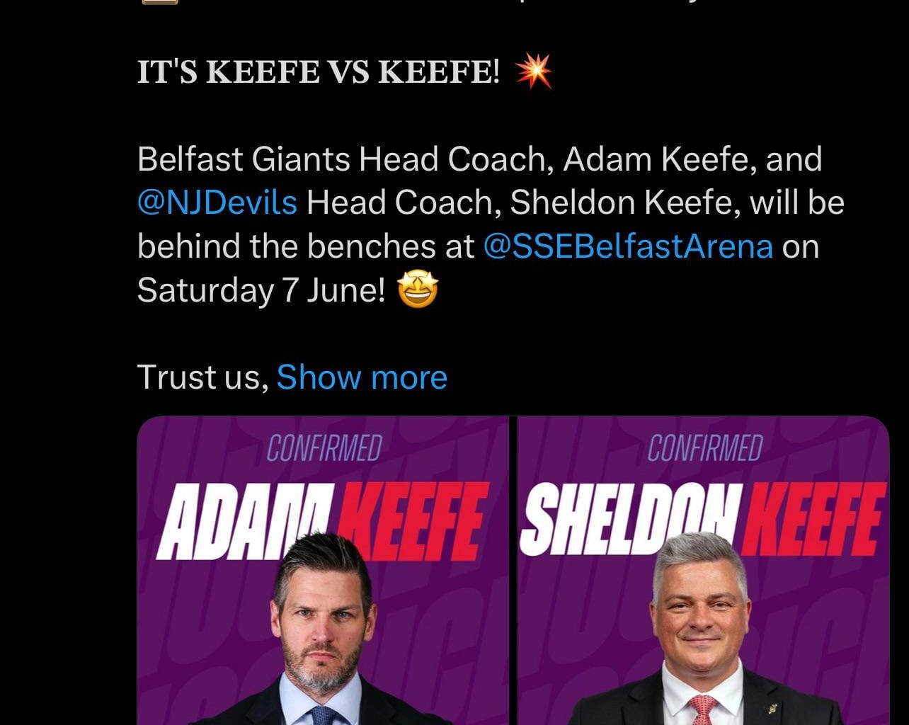 There will be a battle of the Keefe brothers this offseason in a charity tournament in Belfast!
