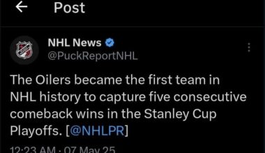 Absolutely crazy stat from the Oilers after tonight’s game.