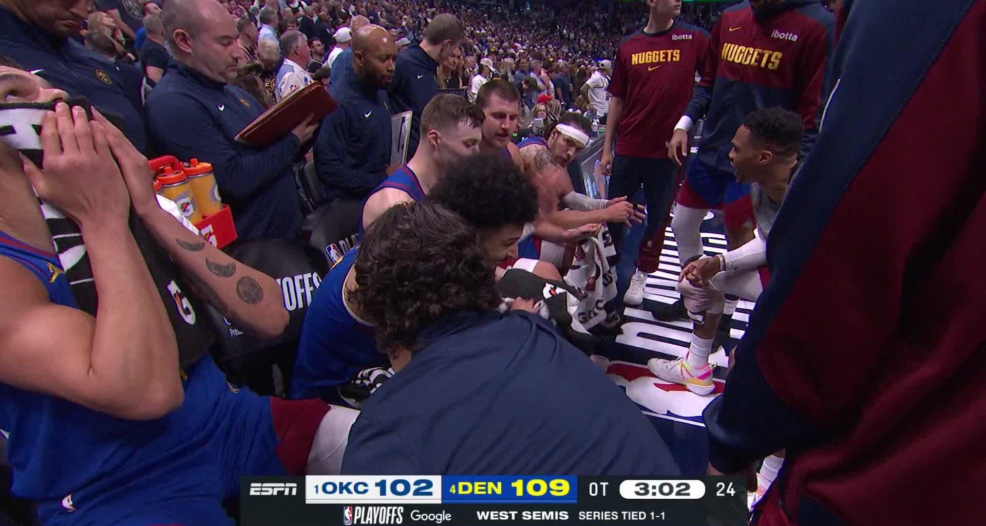 [Highlight] Russell Westbrook cheering up his teammates during a timeout, in overtime