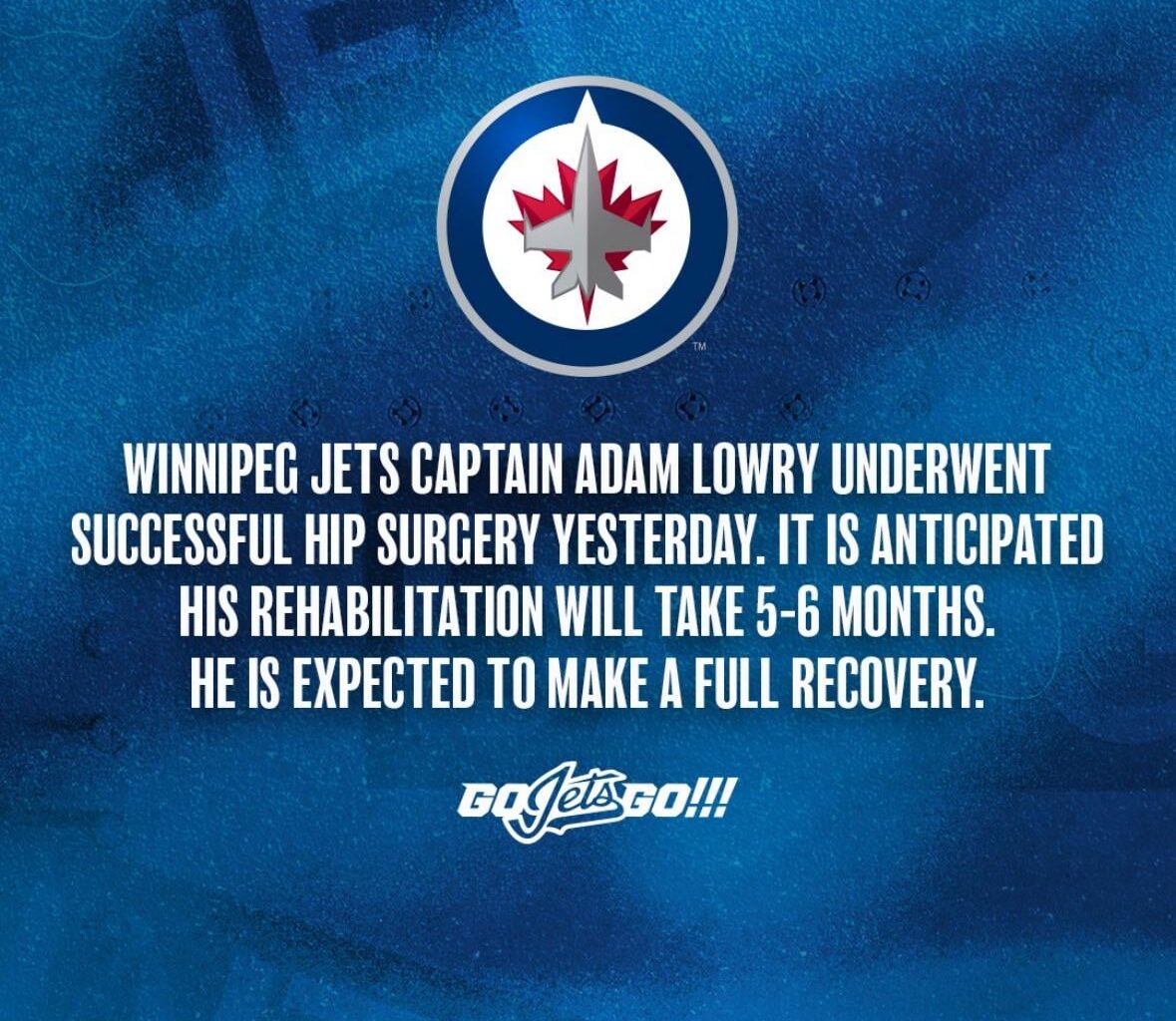 Adam Lowry underwent successful hip surgery yesterday