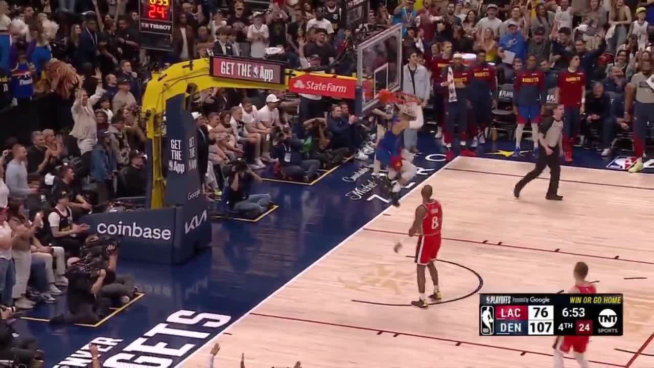 [Highlight] Russell Westbrook gets the steal and slams it home, picking up a technical foul for hanging on the rim. He chants to the crowd "SEND THEIR ASS HOME!"