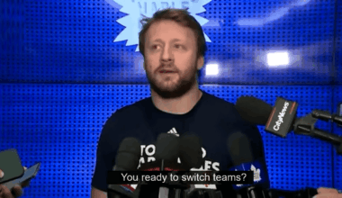 The first question the Toronto media ask Morgan Rielly on locker room clean out day...