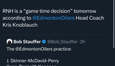 via @Bob_Stauffer on Twitter. RNH game time decision for Game 3.