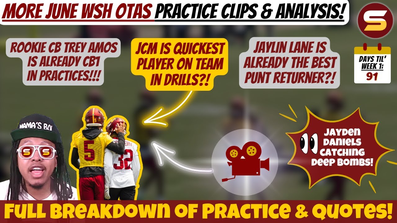 😳Trey Amos is CB1! | MORE WSH June OTAs Practice Clips & Analysis! JCM is Fastest Player! Lane = PR1