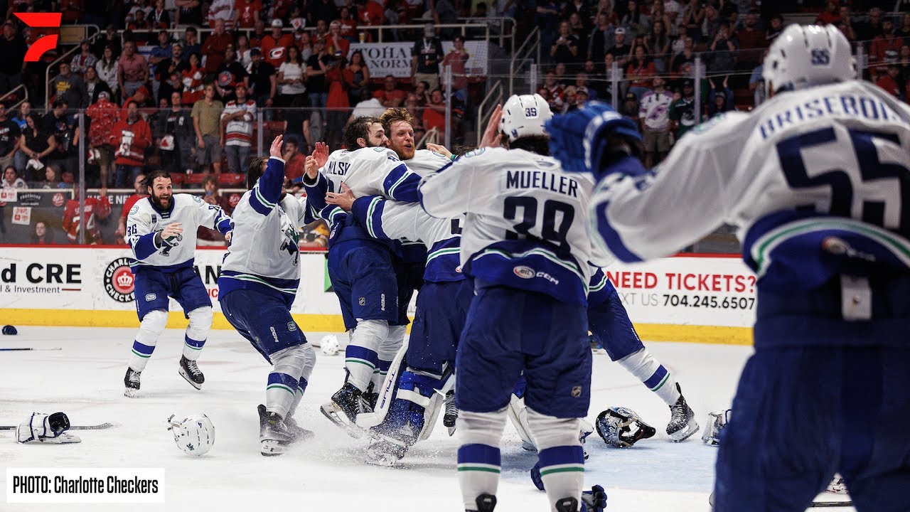 Abbotsford Canucks Full Calder Cup Celebration, Handshakes, Trophy Presentation And Player Cup Laps