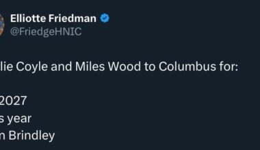 [Friedman] Charlie Coyle and Miles Wood to Columbus for: 2027 2nd, 2026 3rd and Gavin Brindley