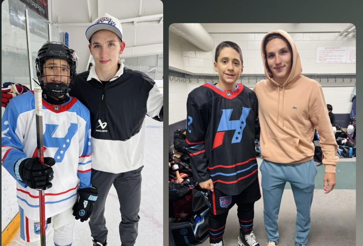 Lane Hutson meeting players at a youth hockey tournament in Montreal today