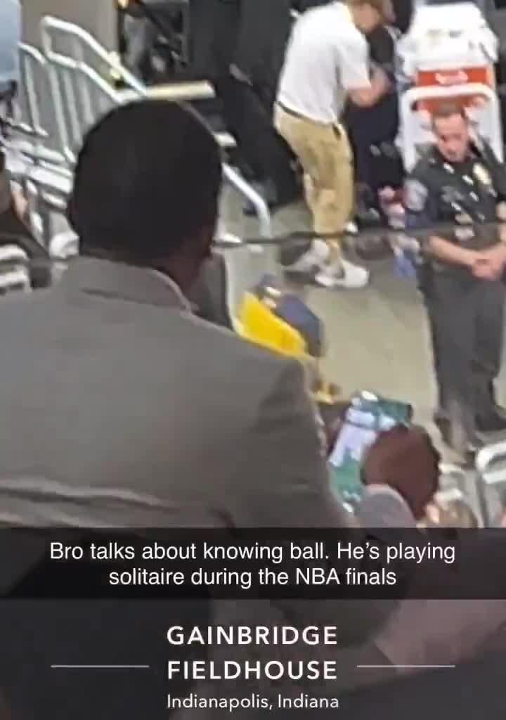 Stephen A. Smith playing solitaire during Game 4 of the NBA Finals