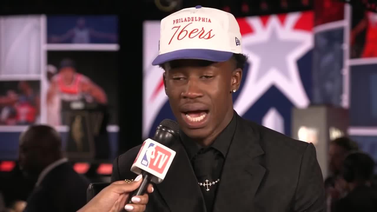 VJ Edgecombe gets emotional after getting drafted: "Them long nights, I had no electricity. I lived off a generator for 7 years... I'm the best athlete in this class. I can jump as high as anybody in here. Run as fast as anybody in here. I'mma play my heart out."