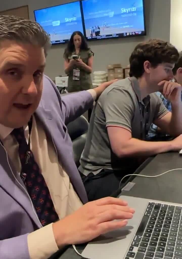 Brian Windhorst explains why he's watching Finals games from his computer, inside a spare locker room at OKC's home arena (video via @espn)