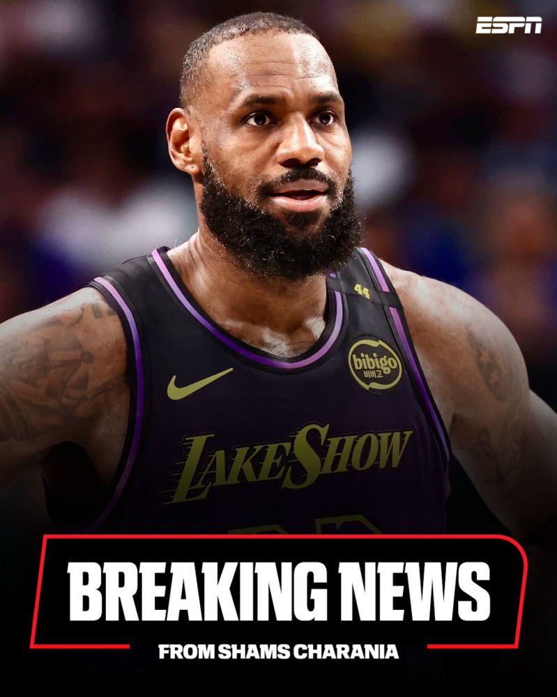 [Charania] "Breaking: Los Angeles Lakers' LeBron James is opting into his $52.6 million player option for the 2025-26 season, Klutch Sports CEO Rich Paul told ESPN. Paul adds: LeBron "knows the Lakers are building for the future ... but he values a realistic chance of winning it all.""