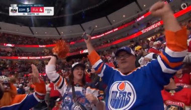 [EDM (5)-4 FLA] Draisaitl's centering pass goes in off Mikkola for the OT winner, as the Oilers tie the series up 2-2