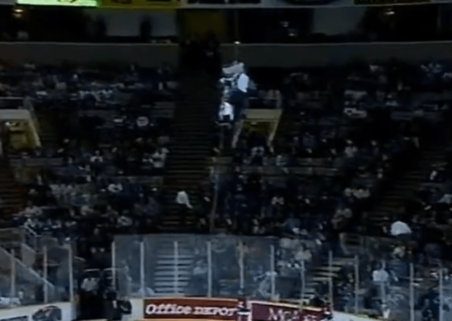 S.J. Sharkie, the Sharks' mascot, got inducted into the Mascot Hall of Fame today. Here is footage of Sharkie getting stuck prior to the Sharks' March 12, 1999 game against the Detroit Red Wings.