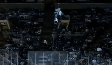 S.J. Sharkie, the Sharks' mascot, got inducted into the Mascot Hall of Fame today. Here is footage of Sharkie getting stuck prior to the Sharks' March 12, 1999 game against the Detroit Red Wings.