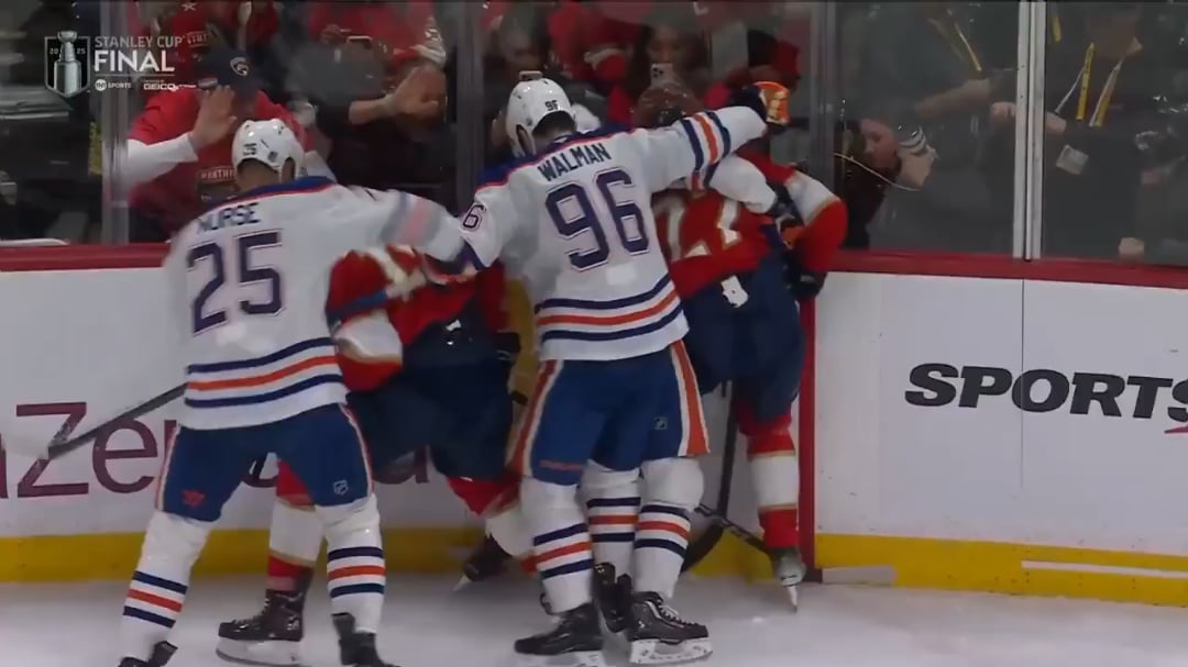 Lundell gets crosschecked by Nurse then punched by Walman