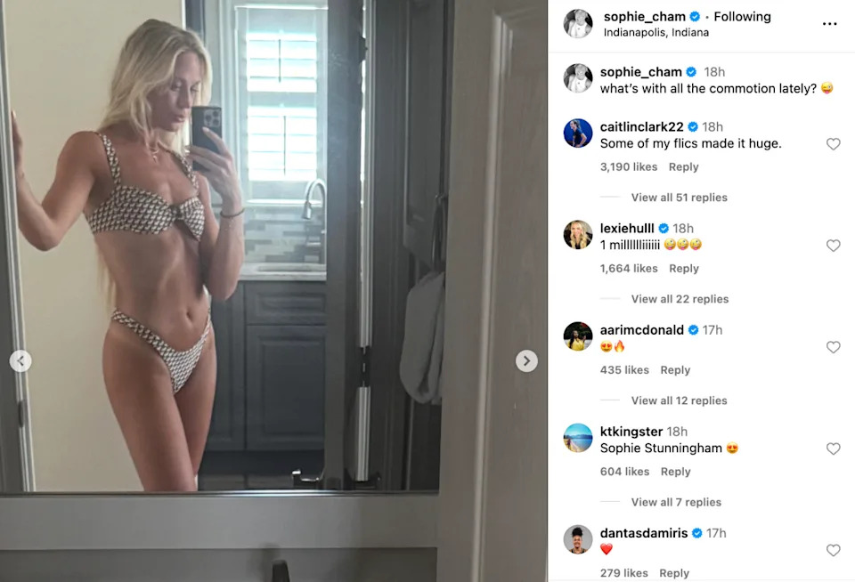 Indiana Fever guard Sophie Cunningham in a swimsuit.Sophie Cunningham&sol;IG&period;