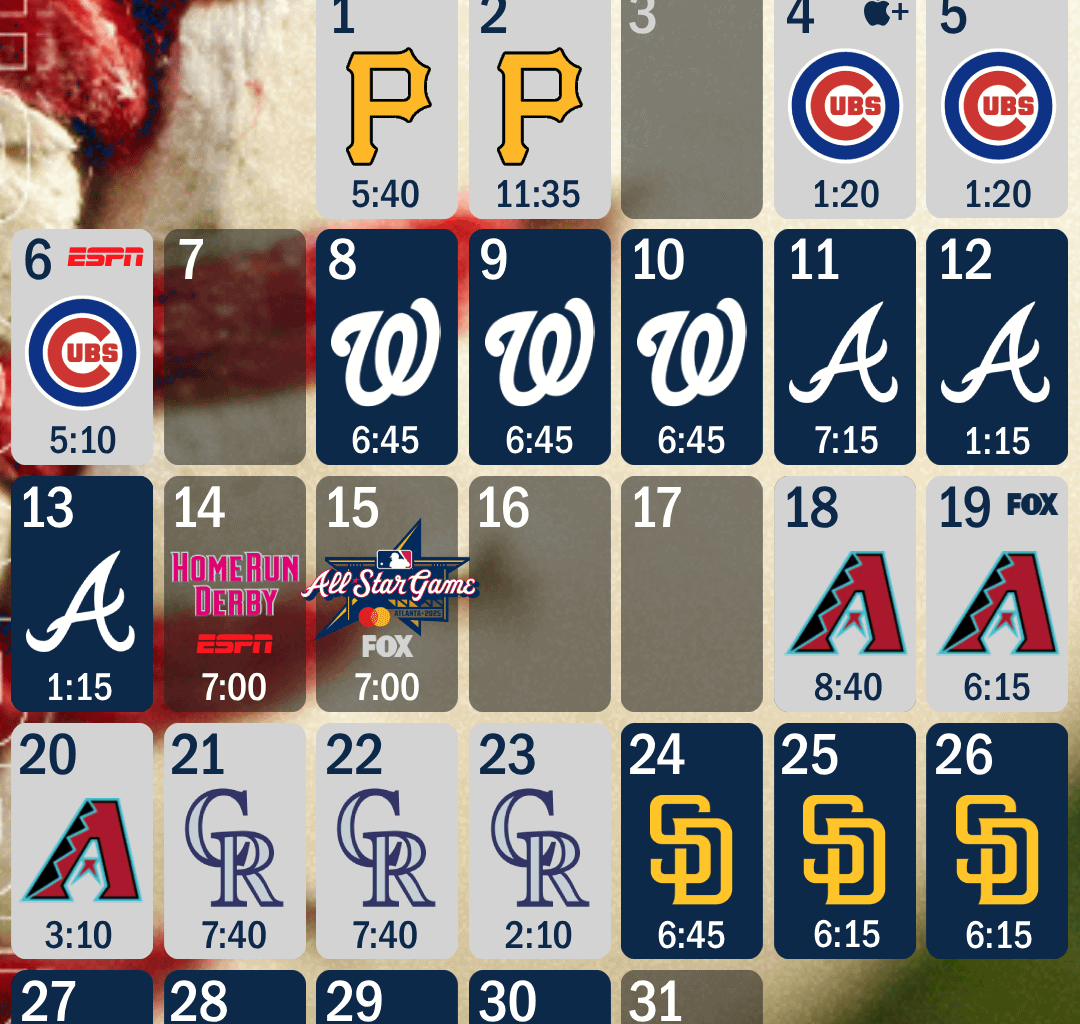 July Schedule Lockscreens