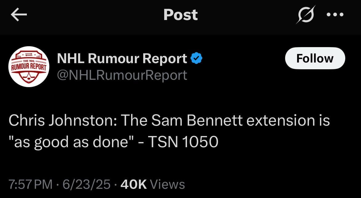 [NHL Rumor Report] Chris Johnston: The Sam Bennett extension is "as good as done" - TSN 1050