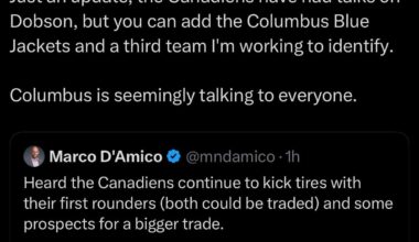 [D’Amico]: Canadiens have had talks on Dobson, but you can add the Columbus Blue Jackets and a third team I'm working to identify.