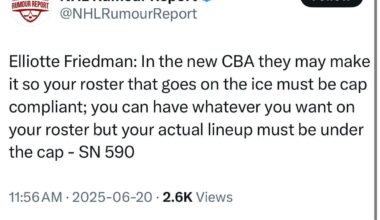 [Friedman] In the new CBA they may make it so your roster that goes on the ice must be cap compliant; you can have whatever you want on your roster but your actual lineup must be under the cap
