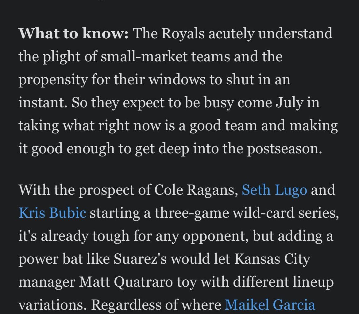 Jeff Passan’s early trade deadline preview has the Royals as buyers.