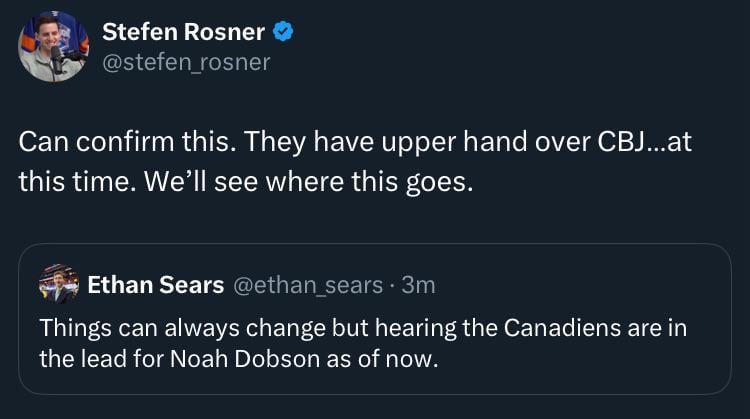 [Sears] Things can always change but hearing the Canadiens are in the lead for Noah Dobson as of now.  Rosner: Can confirm this.