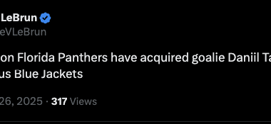 CBJ trade Daniil Tarasov to the Florida Panthers