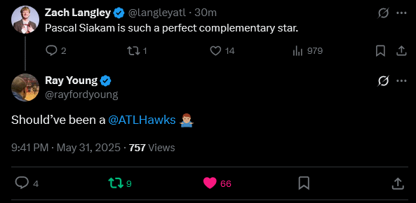 [Ray Young] (on Pascal Siakam) Should’ve been a @ATLHawks🤷🏽‍♂️