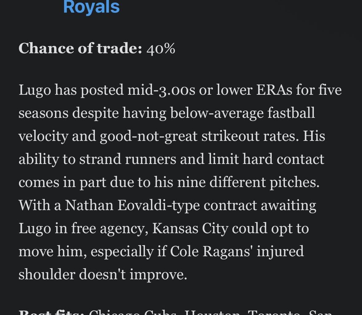 Jeff Passan thinks there is a 40% chance of a Seth Lugo trade