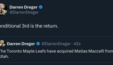 [Dreger] The Toronto Maple Leafs have acquired Matias Maccelli from Utah  for a conditional 3rd