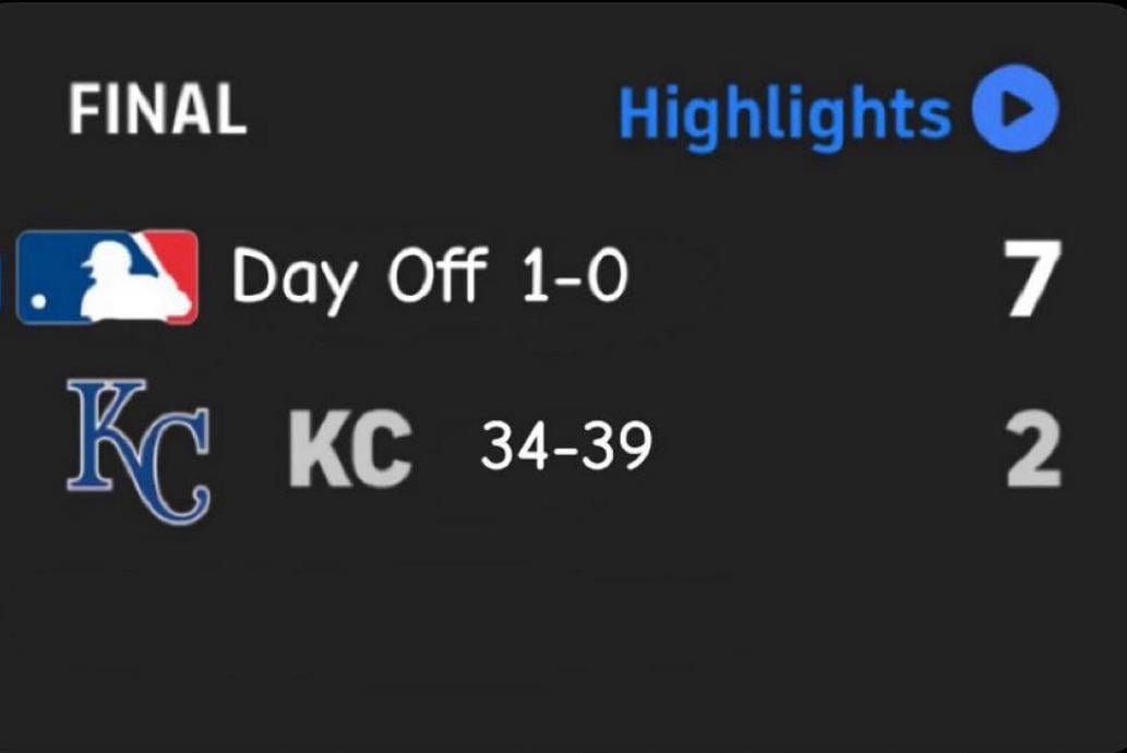 The Royals fell to the Day Off by a score of 7-2 -Mon, Jun 16 @ 12:00 PM CDT