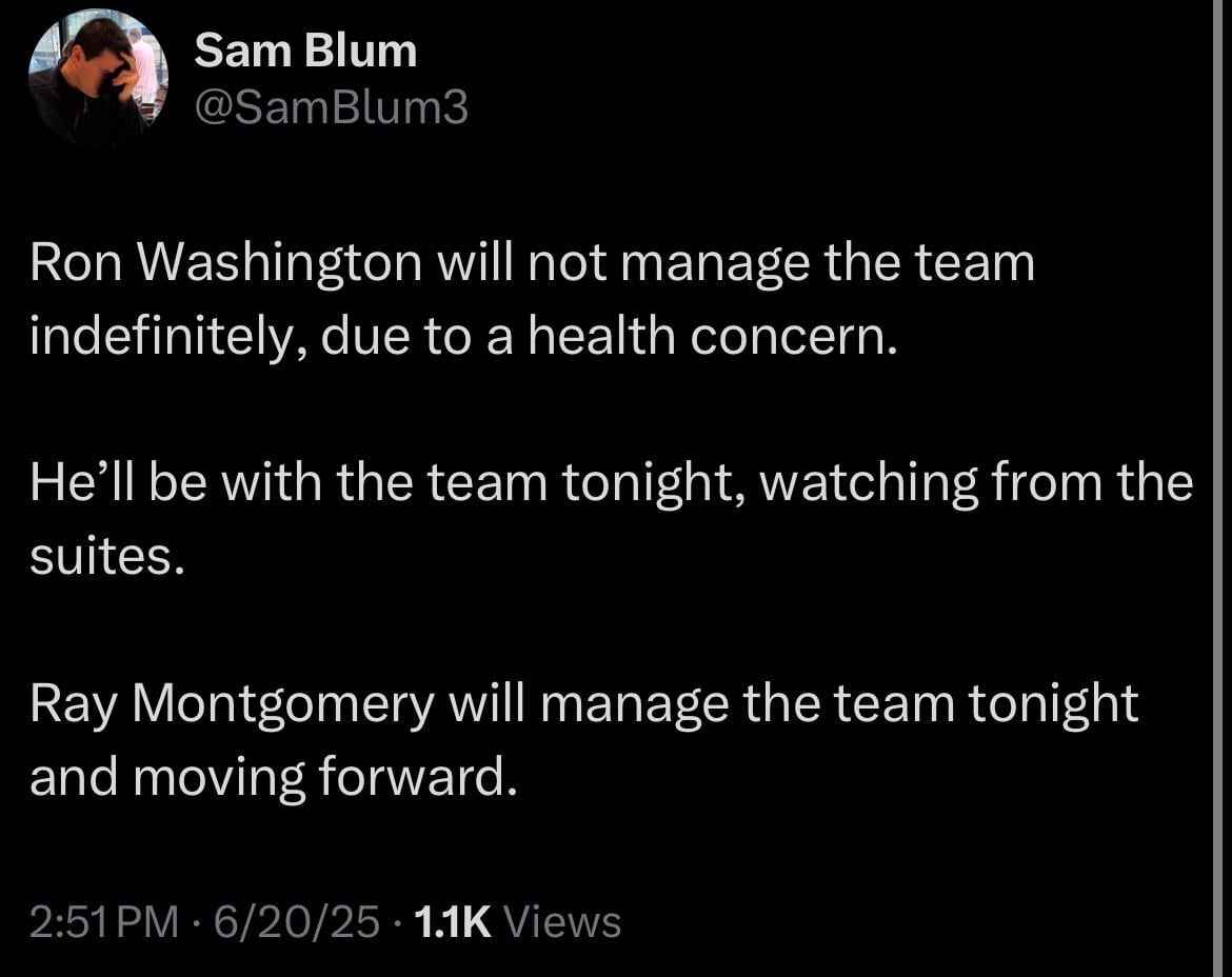 [Sam Blum] Ron Washington will not the team indefinitely for the Angels.