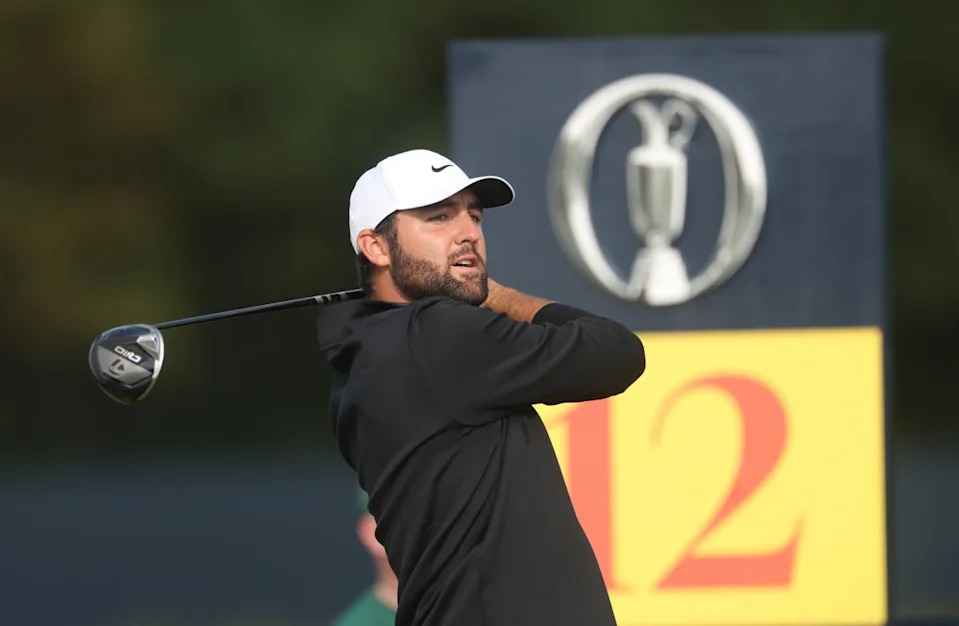Scottie Scheffler tees off on the 12th hole during the third round of The 153rd Open; July 19, 2025; Portrush, IRLMike Frey-Imagn Images