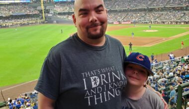 Sons first Cubs game. Fly the W.