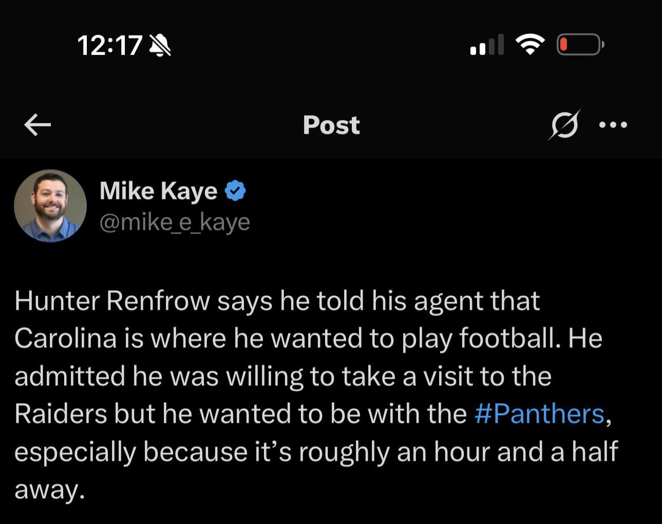 [Kaye]Renfrow told his agent he wanted to be a Panther