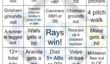 Rays vs Yankees Bingo, 7/29/2025