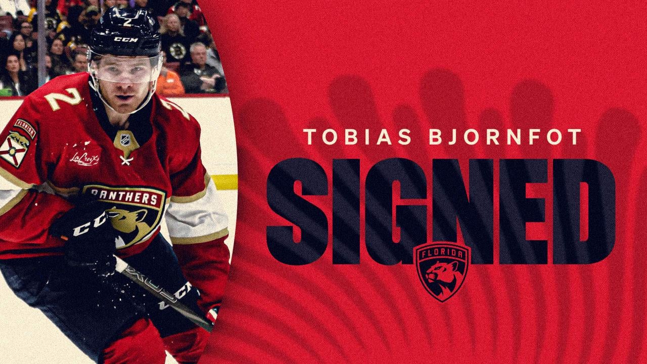 Florida Panthers Agree to Terms with Defenseman Tobias Bjornfot on a One-Year, Two-Way Contract