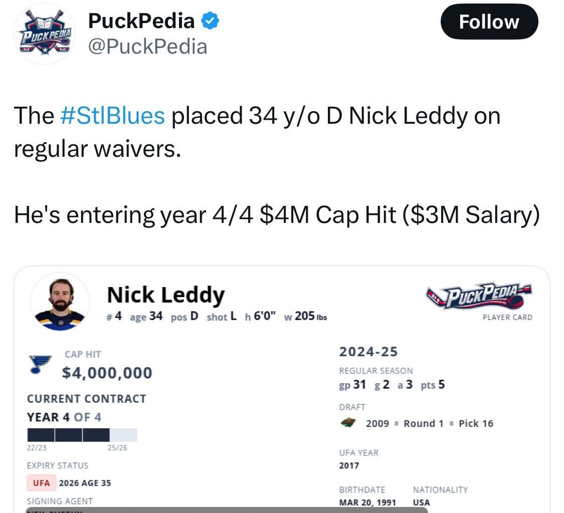 Nick Leddy is on waivers. Do we run it back?