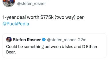 [Rosner]: Isles sign D Ethan Bear to 1-year deal worth 775k