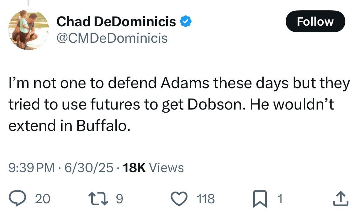 [DeDominicis] I’m not one to defend Adams these days but they tried to use futures to get Dobson. He wouldn’t extend in Buffalo.