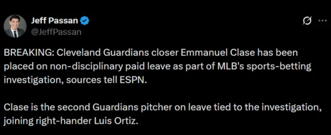 Jonathan India's son, Emmanuel Clase, is being Investigated for betting.