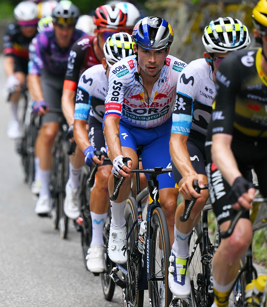 COURCHEVEL - COL DE LA LOZE, FRANCE - JULY 24: Primoz Roglic of Slovenia and Team Red Bull - BORA - hansgrohe competes in the breakaway during the 112th Tour de France 2025, Stage 18 a 171.5km stage from Vif to Courchevel - Col de la Loze 2298m / #UCIWT / on July 24, 2025 in Courchevel - Col de la Loze, France. (Photo by Tim de Waele/Getty Images)