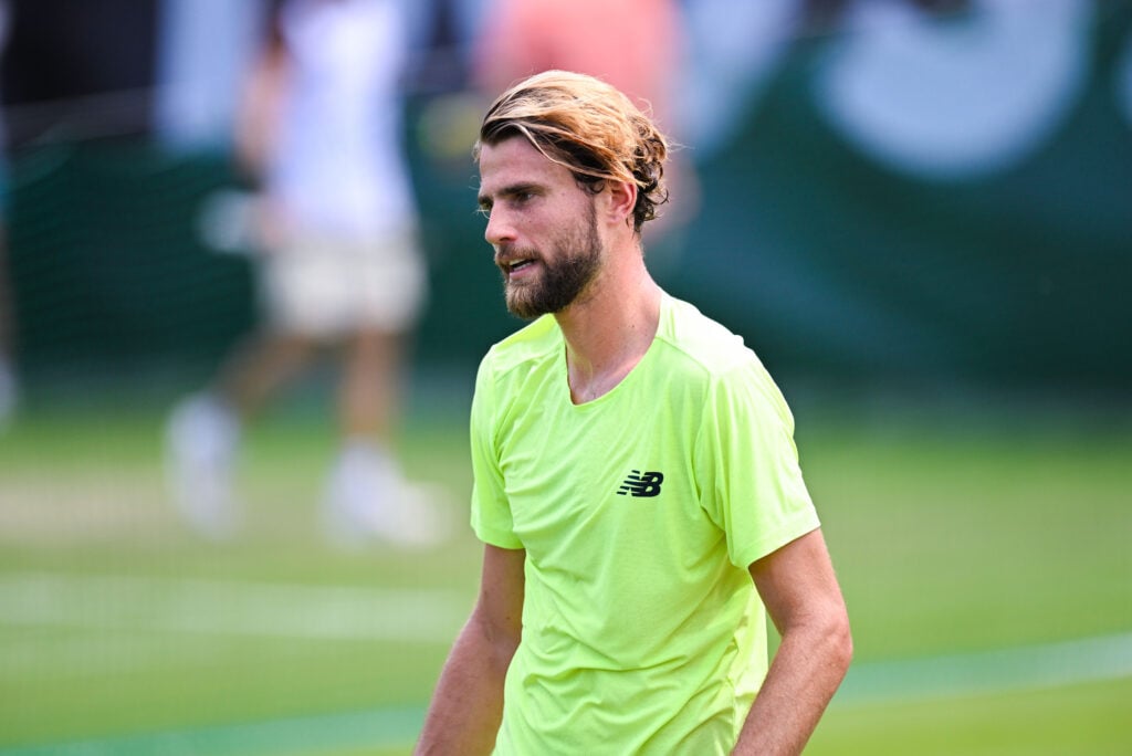 Maxime Cressy of USA looks after the win against Liam Gavrielides of Germany in the Qualifying of the men's singles match during the Boss Open ATP 250.