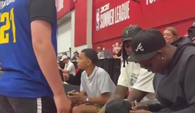 [Durando] Anthony Edwards allowed a kid to come over to his court-side seat for an autograph. The kid was wearing a Denver jersey, prompting someone in the stands to yell, “He’s a Nuggets fan!” Ant responds: “It’s all good. I be busting their ass.”