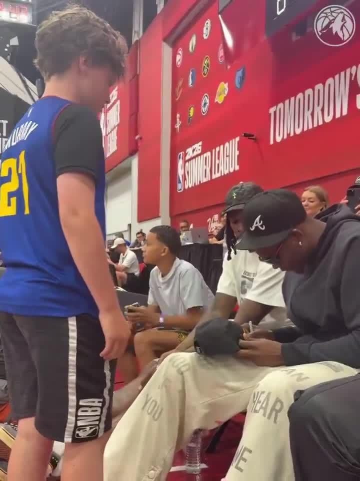 [Durando] Anthony Edwards allowed a kid to come over to his court-side seat for an autograph. The kid was wearing a Denver jersey, prompting someone in the stands to yell, “He’s a Nuggets fan!” Ant responds: “It’s all good. I be busting their ass.”