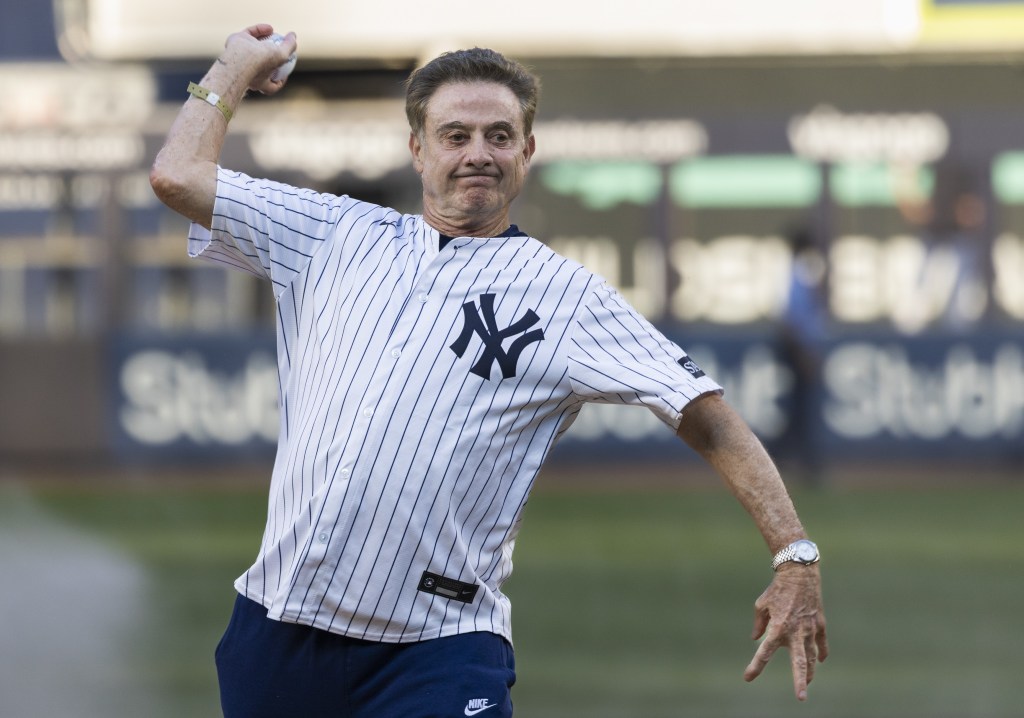 St. John's head coach Rick Pitino throws out a first pitch during a Yankees game on June 4, 2025.