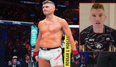 Stephen Thompson reacts to losing at UFC Nashville, inset screenshot from his post-fight social media statement