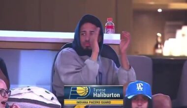 Tyrese Haliburton in the building supporting the Fever