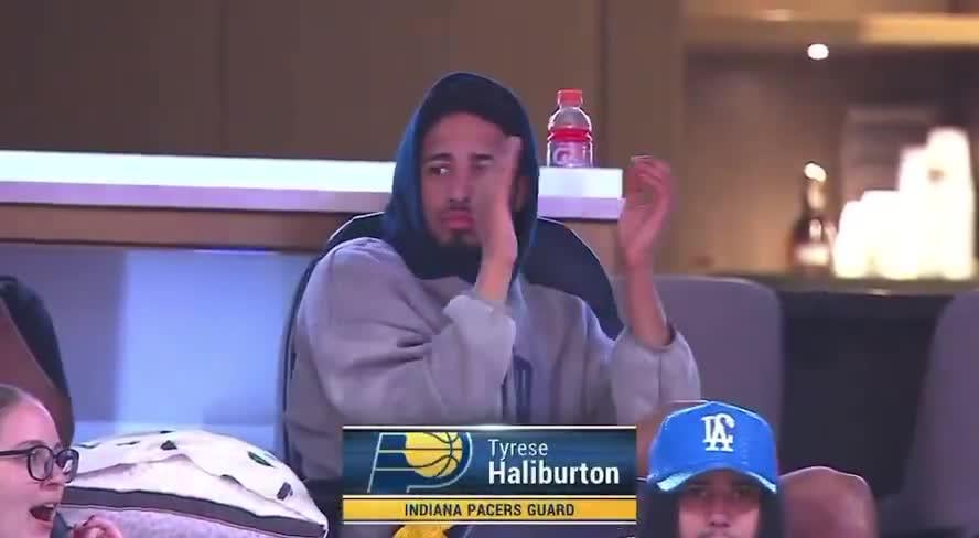 Tyrese Haliburton in the building supporting the Fever