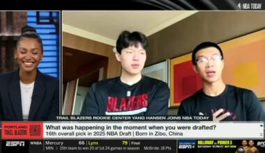 Yang Hansen on what he was doing when he got drafted: "When Adam called my name it surprised me. I was just sitting there finishing my fried chicken. I didn't even put my suit on. Suddenly they said Hansen Hansen Put your suit on!"